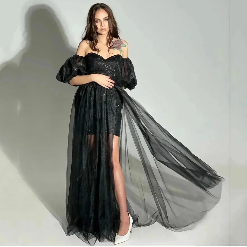 Черное атласное платье Furtanseo для выпускного вечера