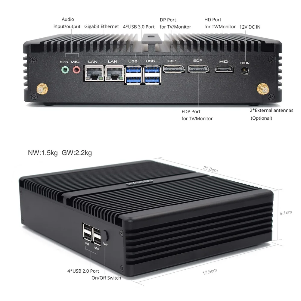 Hot Sale Latest 8TH Gen Quad Core i7 8550U Server i5 8250U HDMI Desktop M.2 SSD Industrial Computer Fanless PC images - 6