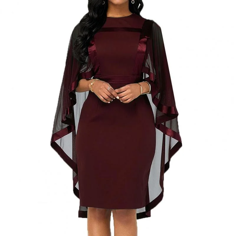 

Women Elegant Party Plus Size Evening Dress Gauze Patchwork Vestido De Mujer Cape Cloak Dress Banquet Wedding Wear Dress Feminin