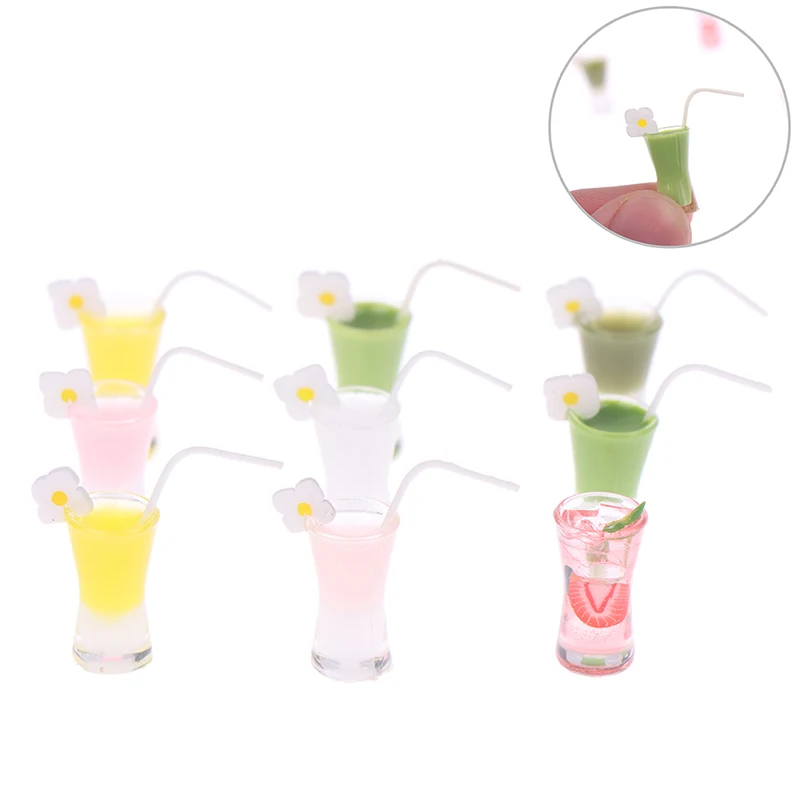 

1/5PCS Cute 1/12 Scale Mini Cocktail Milk Cups Juice Doll House Kitchen Toy Miniature Dollhouse Mugs Drinks for Blyth Barbies