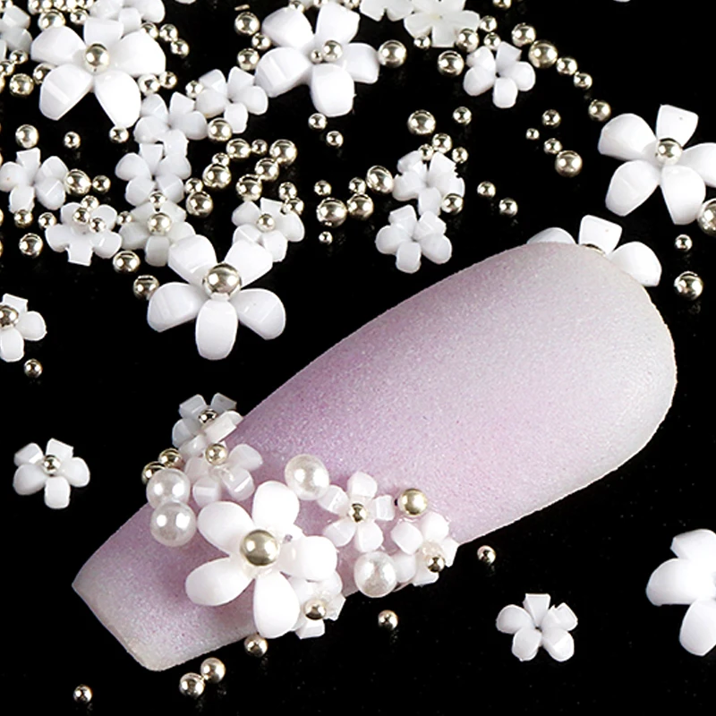 

4.5g Acrylic Flower Nail Art Decoration Mixed Size White Rhinestones Silver Gem Manicure Tool Accessories For DIY Nail Design