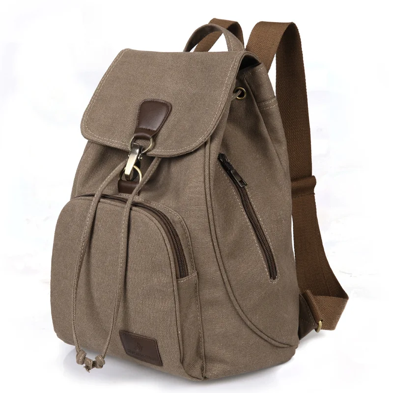 New Retro Backpack Women Outdoor Mountaineering Leisure Travel Bag Canvas Backpack Trend Solid Color Pocket Zipper Soft Backpack