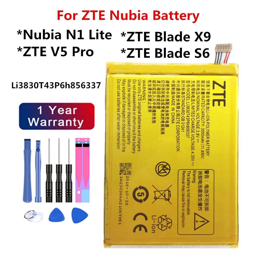 

For ZTE Blade X9 S6 A711 V580 S6 Lux Q7/-C G719C V5 Pro N939ST N939SC N939SD N940SC Nubia N1 Lite NX597J VF995 Phone Battery