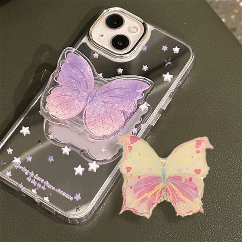 

Korean cute 3D Glitter butterfly handset handle with Griptok holder finger ring accessory foldable bracket bracket support avail