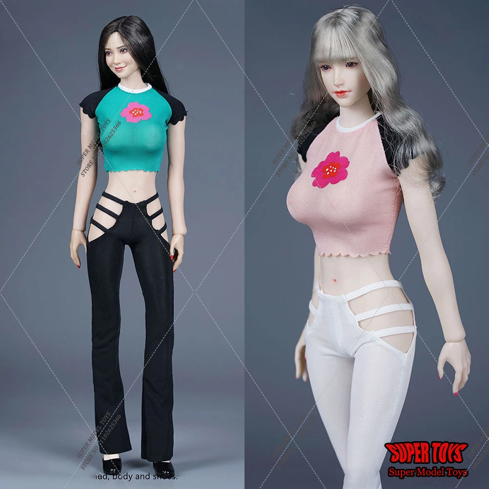 Женская футболка с коротким рукавом Облегающие расклешенные брюки открытой