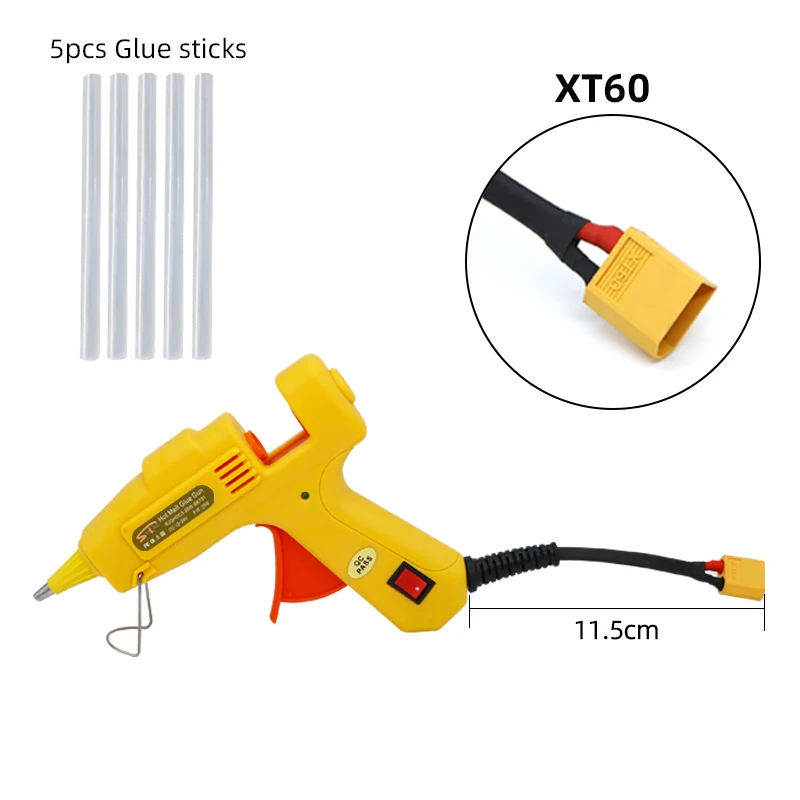 Термоклеевой пистолет XT60, мини-клеевой пистолет Т-типа с адаптером переменного тока в постоянный ток, 7 мм Клей-карандашами, инструмент для ремонта моделей самолетов, 12 В/24 В