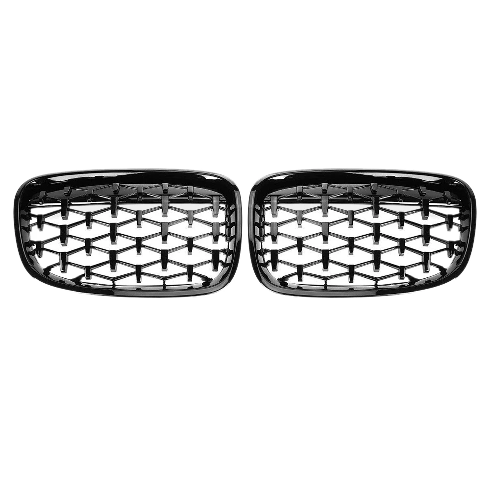 

Pair Front Kidney Diamond Meteor Style Grille Grills for -BMW 1 Series F20 F21 2010-2014 Racing Grills Glossy Black