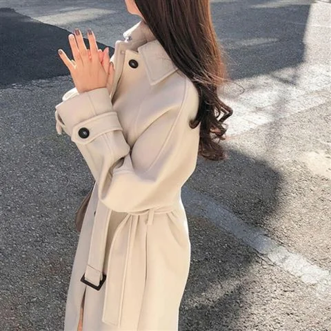 Женское шерстяное пальто, свободное утепленное пальто средней длины в Корейском стиле с поясом, Осень-зима 2022