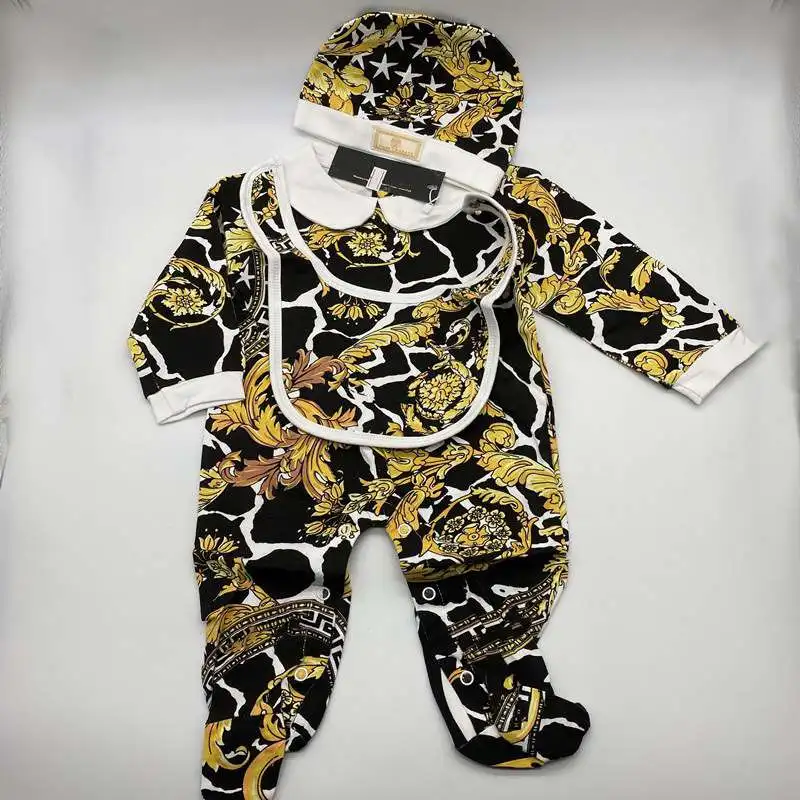 Новый весенний Детский комбинезон + нагрудник шляпа комплект одежды черный