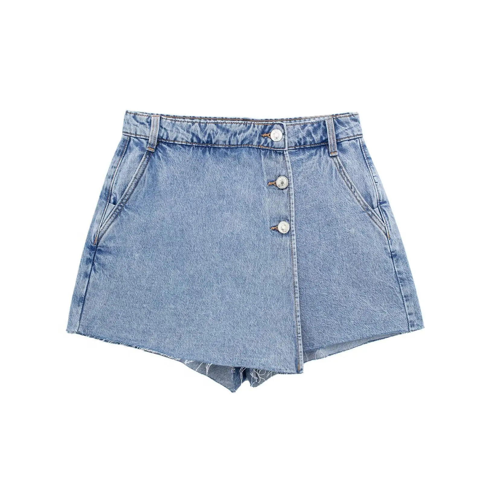 TRAF 2023 Women Summer Fashion Single Buttons Zipper Fly Casual Denim Mini Shorts Skirts Female Pockets Slim Hot Pants Mujer