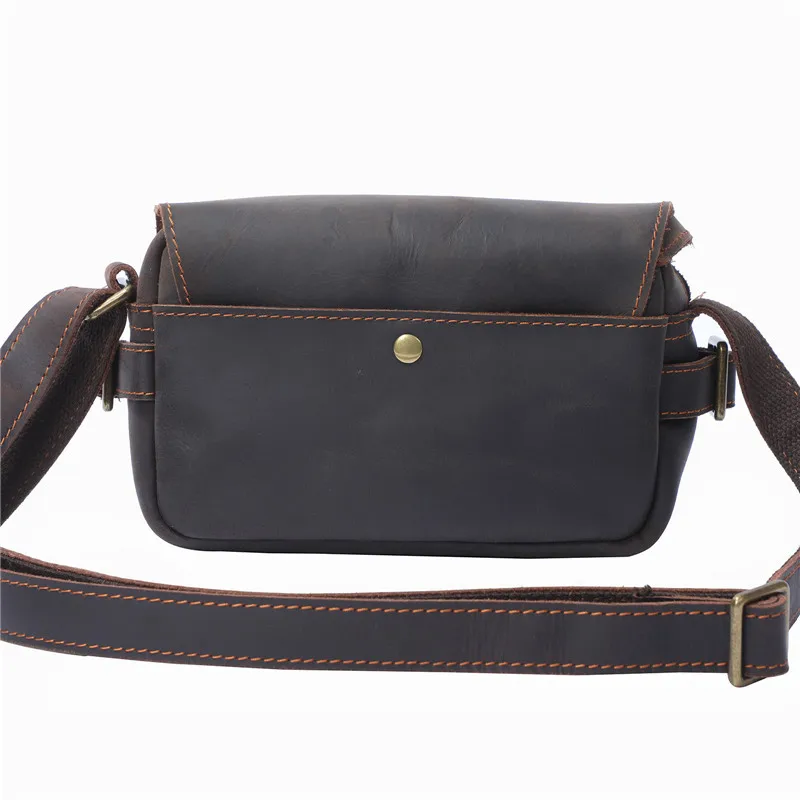 Retro crazy horse leather shoulder zipper backpack men's small square bag fashion designer natural cowhide messenger bag