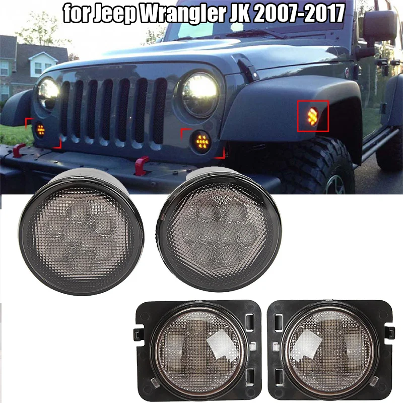 

Car Front Bumper Led Fog Light Grille Light Turn Signal Side Marker Light Fender Lamp Kit for Jeep Wrangler JK 2007-2017