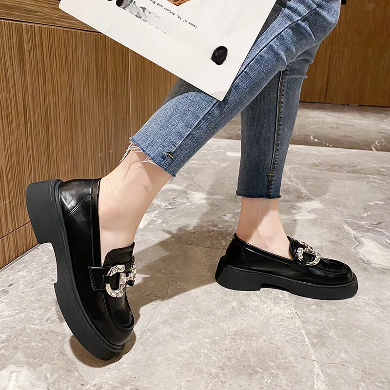 Platform Loafers Women Casual Round Head Retro British Style Chunky Heel Shoes for Women Spring Autumn New Mary Jane Shoes