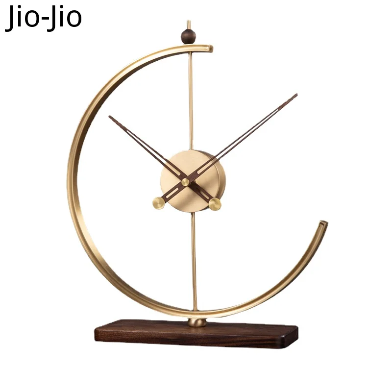

Copper Desktop Desk Clock Metal Living Room Modern Gold Pendulum Clock Wood Luxury Silent Watches Mechanical Clocks Gift Ideas