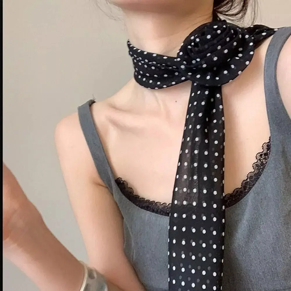 Элегантный длинный атласный шарф с цветком розы однотонный платок Шифоновый