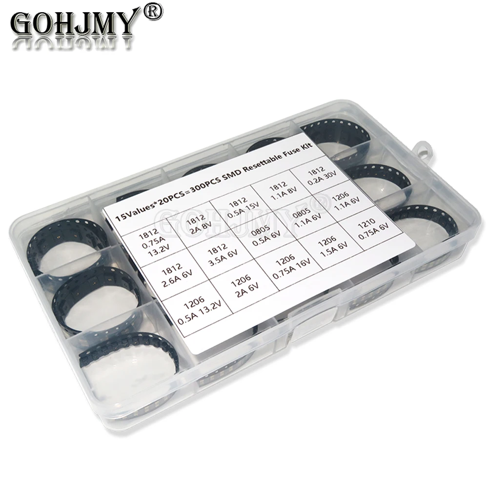 

300Pcs 15Values 1812 1206 0805 1210 SMD Resettable Fuse kit 0.7A 0.5A 0.2A 2A 1.1A 2.6A 3.5A PPTC PolySwitch Self-Recovery