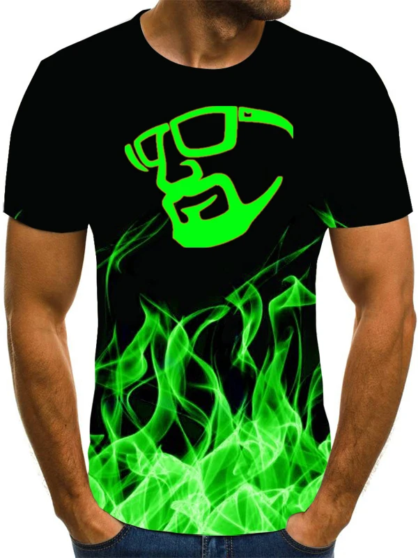 

Новая мужская футболка с рисунком пламени, летние модные топы с коротким рукавом и круглым вырезом 3D, рубашка с дымчатым элементом, модная м...