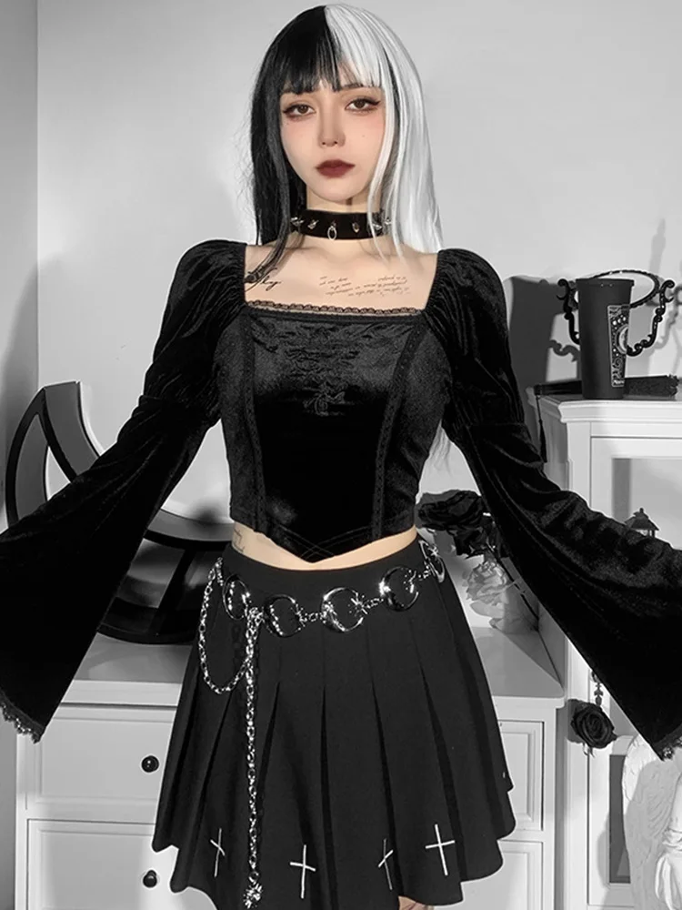 Женская Винтажная Футболка AltGoth Y2k Готическая футболка в стиле Харадзюку темная