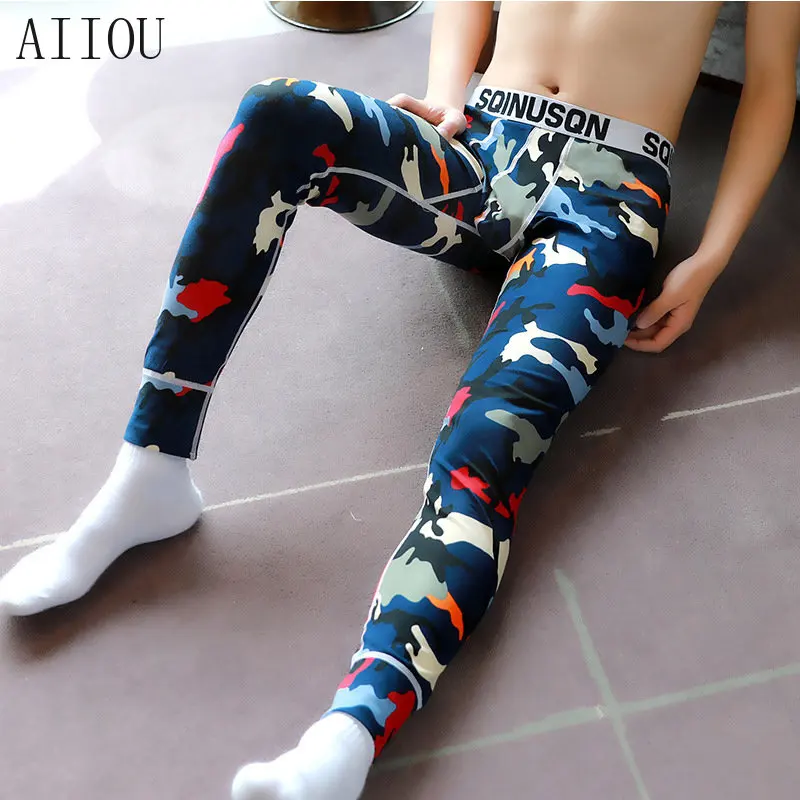 

AIIOU men's winter thermal Underwear Leggings Print Fashion Tight Male Long John Compression Underpant Thermo Clothes Underpants