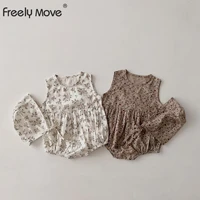 freely move 2022 baby summer clothing infant newborn baby girl floral romper sleeveless sleeveless jumpsuits with hat
