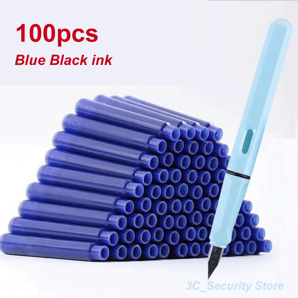 

High Quality 10/100pcs Black Universal Fountain Pen Ink Cartridges Pen Refill 3.4mm Stationery Office School Supplies 2 Colors