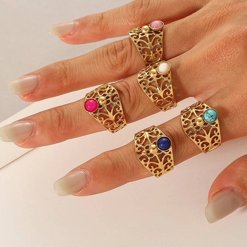 Женское кольцо из нержавеющей стали регулируемое с натуральным камнем