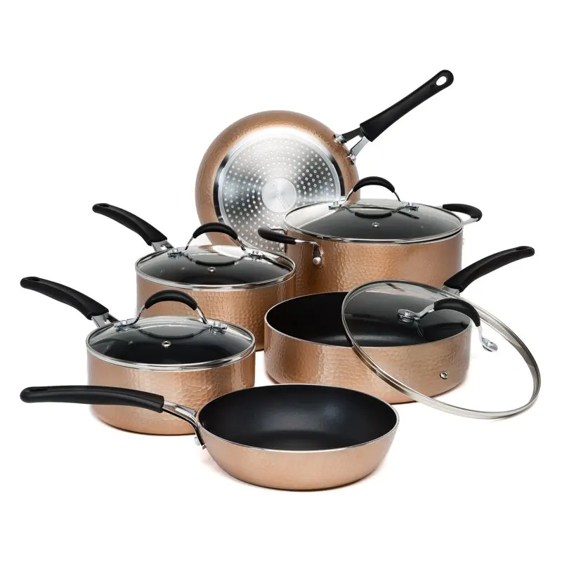 

Impressions Non-Stick Aluminum Cookware Set, Hammered Copper, 10 Piece