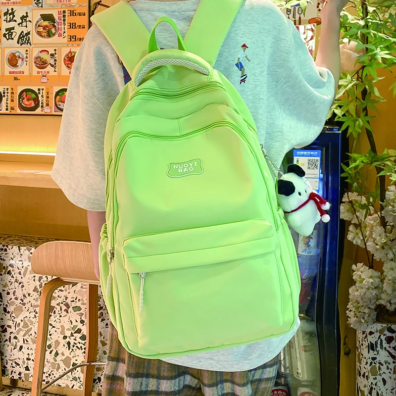 

Зеленый нейлоновый женский рюкзак для милых девушек, однотонная школьная сумка, Женский студенческий вместительный портфель для книг, женский рюкзак