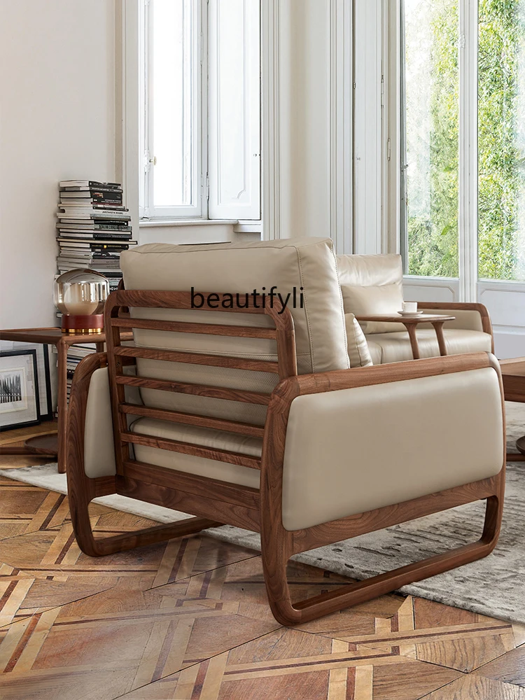 Североамериканский диван из черного ореха итальянская кожа скандинавская