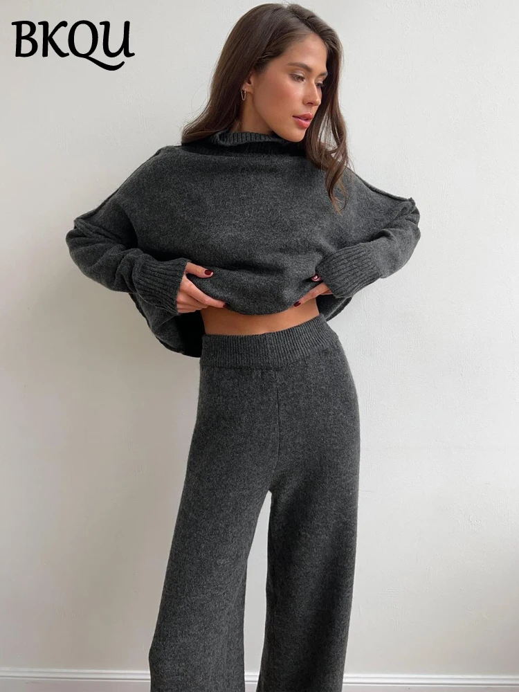BKQU повседневные вязаные комплекты из двух предметов женская водолазка с