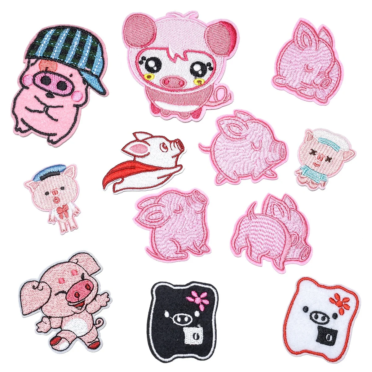 

12Pcs Cartoon cute Pink pig Ironing Embroidered Patch For on Child Clothes Hat Jeans Sticker DIY Sew Backpack Applique Badge