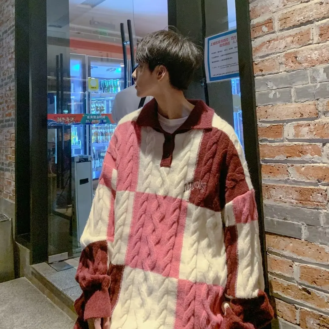 Свитера мужские молодежные жизненные повседневные осенне-зимние клетчатые