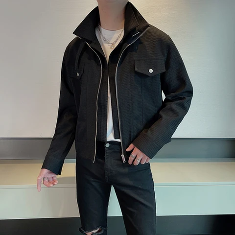 2023 модная мужская куртка-бомбер, имитация двух частей, свободное повседневное пальто с отворотом, уличная одежда, короткая ветровка, мужская одежда