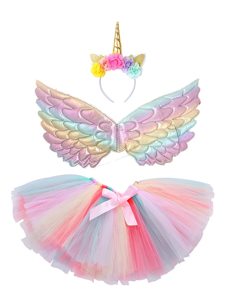 unicorn tutu skirt for girl  Baby Girls birthday party Tulle Skirts Set Children Christmas Halloween Costumes with Wings