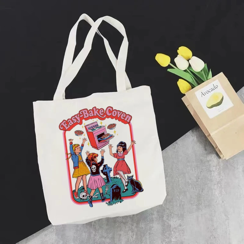 

Scary Evil Demon Print Canvas Shopping Bag Gift for Teachers Fashion Women Shoulder Bags Bookbag Reusable Large Capacity