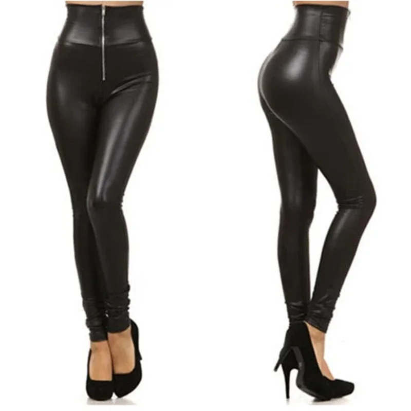 Push Up Leather Trousers Women Sexy Legging Slim High Waist Zipper Stretchy Jeggings Female Warm Long Pants Leggins