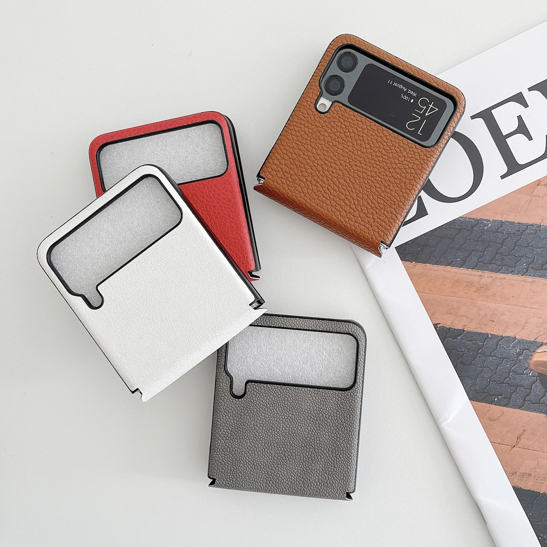 Samsung Galaxy Z Flip4 Flip3 Case Lychee Pattern Fold Case Cover Anti-Knock Luxury Leather All-Inclusive Cases for Z Flip 3 4