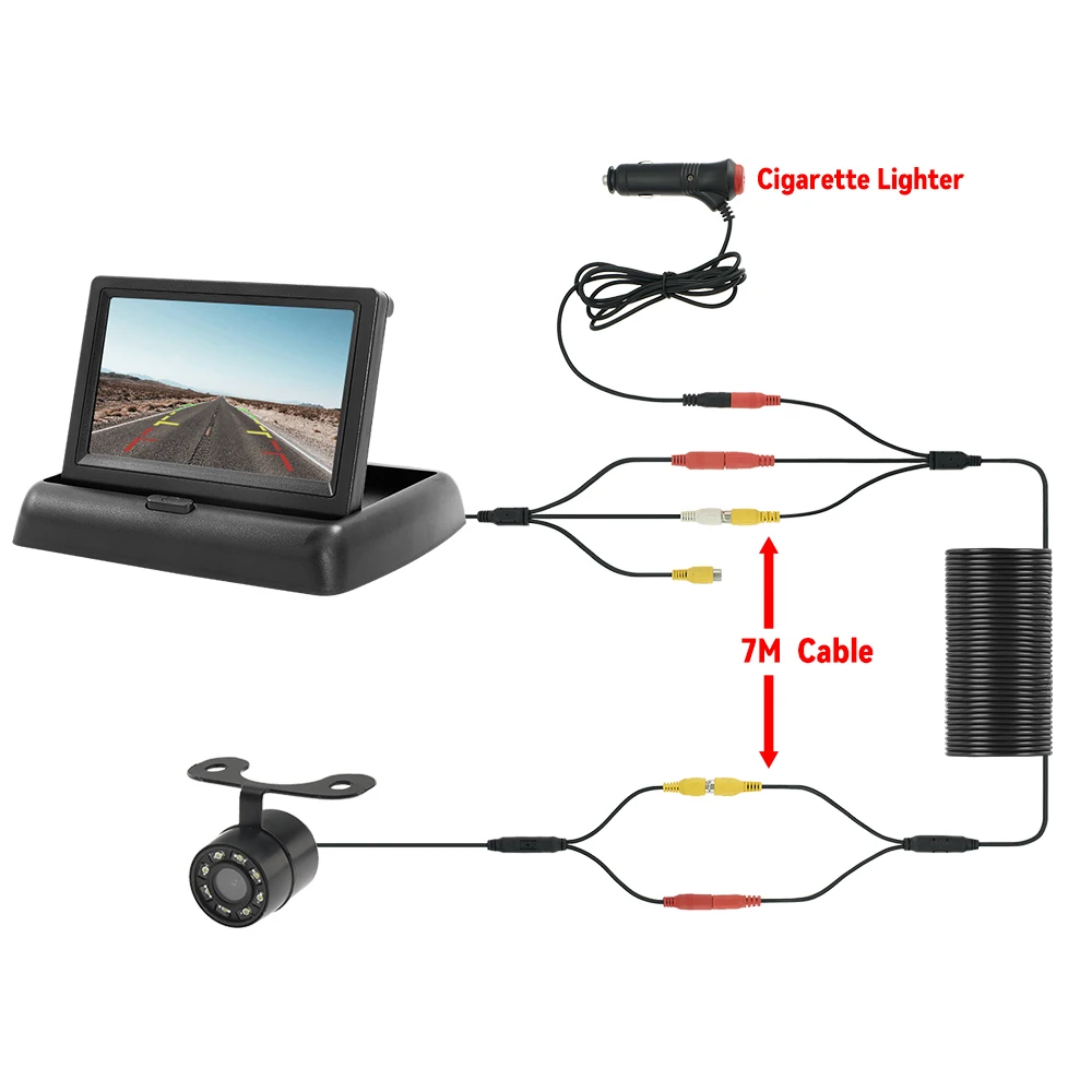 

MJDOUD Складной 4,3-дюймовый автомобильный монитор с камерой заднего вида TFT ЖК-экран HD Простая установка резервной камеры для парковки автомобилей