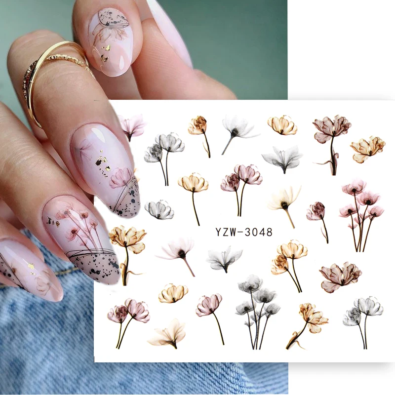 

Autumn Simple Green Pink Pattern Water Nail Decal Sticker Flower Leaf Tree Winter DIY Slider For Nail Art Manicuring Decoration