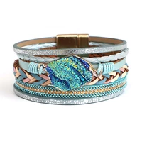 amorcome bohemian multicolor braided leather bracelets handmade resin stone beads chain charm bracelet women female jewelry