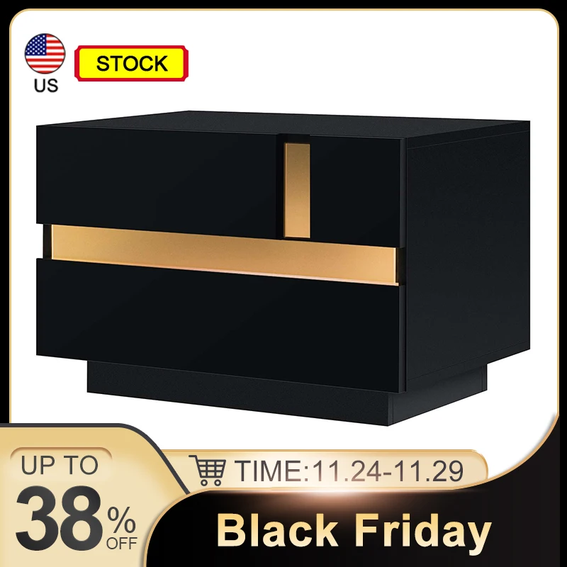 

Hommpa светодиодная Ночная подставка Современная черная ночная подставка с 2 яркими блестящими элементами низкопрофильный столик для кровати со светодиодной подсветкой