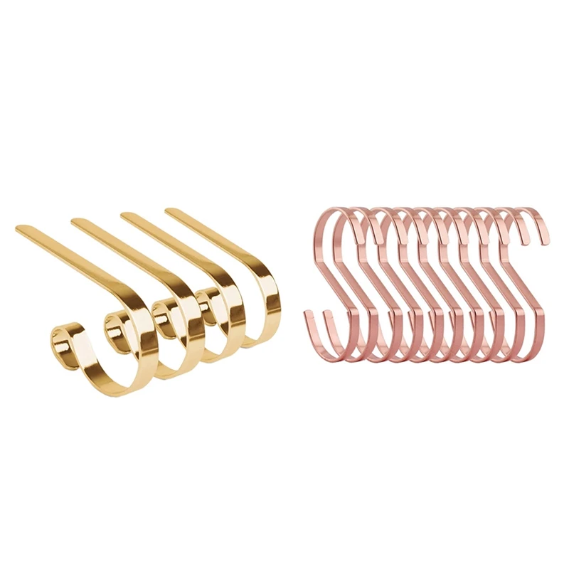 

4 Pcs Christmas Hooks For Stockings & 10 Pcs S-Shaped Hook
