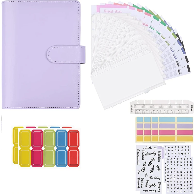 

A6 PU Leather Notebook Binder Budget Planning Notepad 6 Ring Binder Cover A6 Binder for Money Saving Envelopes