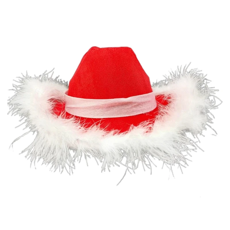 

Thicken Red Color Christmas Hat Cowboy Hat with Rolled Fluffy Brim Jazz Felt Hat