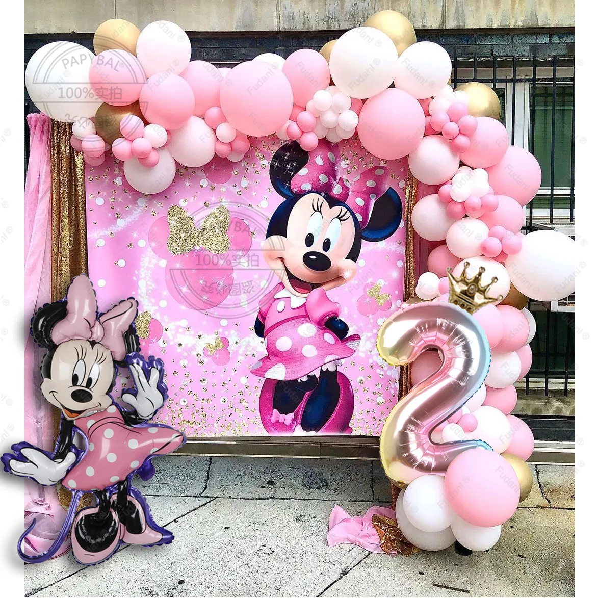 

1set Pink Balloons Garland Arch Kit Disney Minnie Mouse Theme Birthday Party Foil Ball Decor Girls 1 2 3 4th Baby Shower Globos