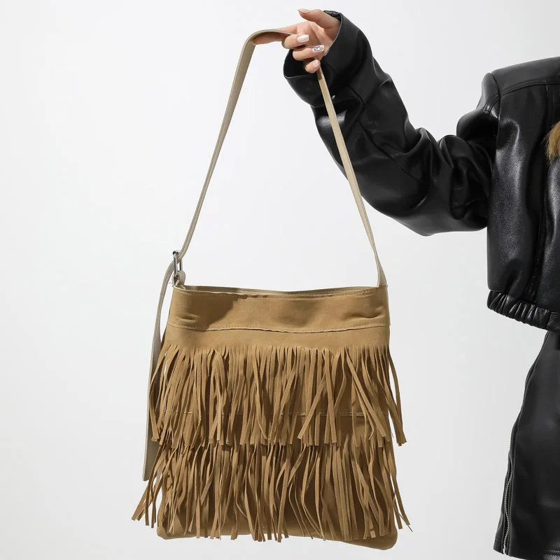 

Vintage Tassel Women Tote Bag Soft PU Leather Crossbody Bag Casual Ladies Handbag Convenient Travel Messenger Shoulder Bag