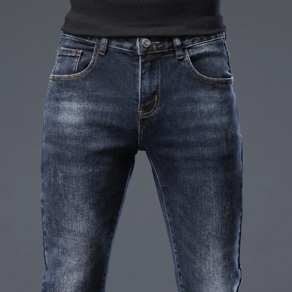 Autumn Winter Men's Jeans Trousers Cotton Straight Elastic Italy Brand Business Pants Classic Jeans Denim Male Pants