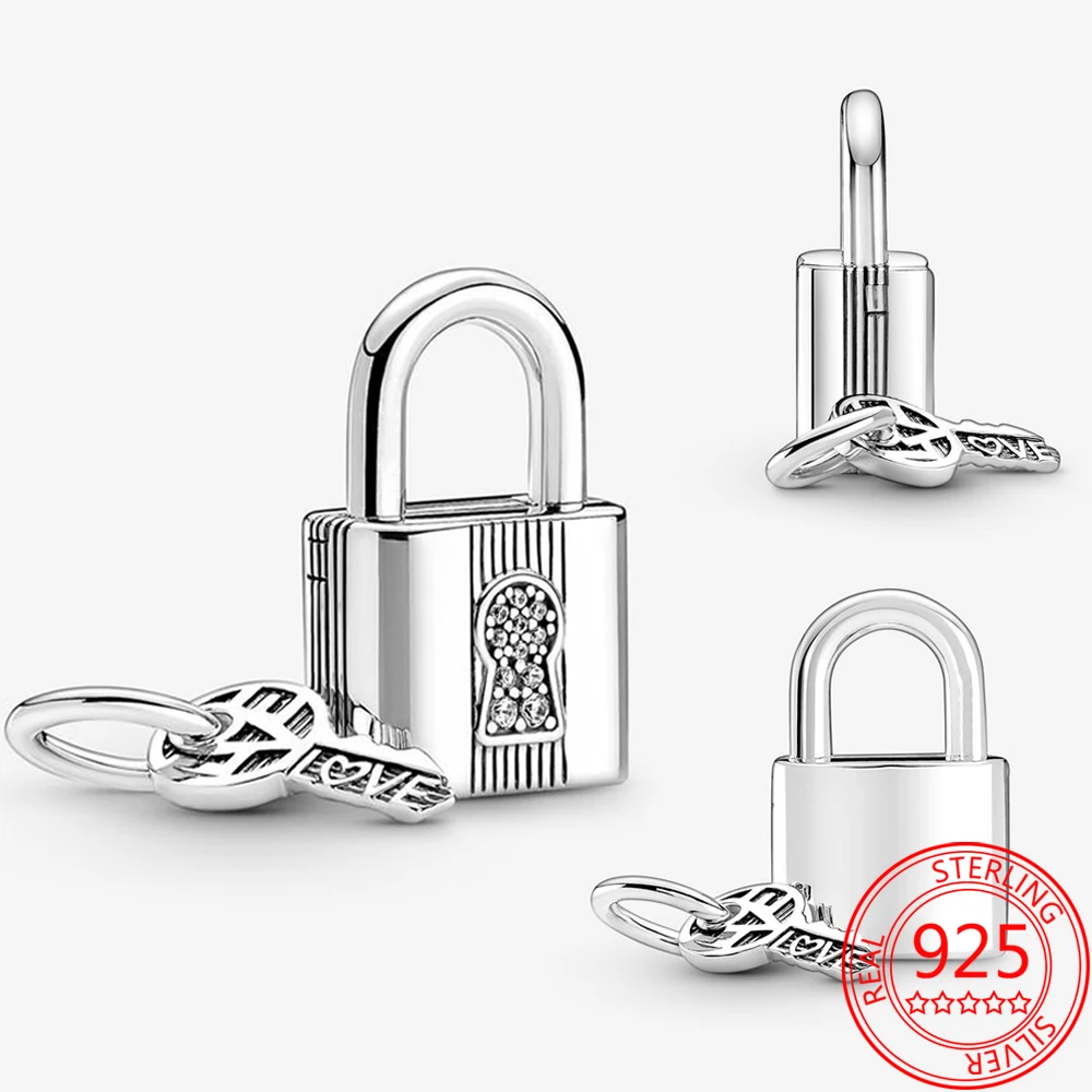

Classic 925 Sterling Silver Padlock and Key Pendant Charm Fit Pandora 3mm Bracelet and Necklace 925 Jewelry Women Gift