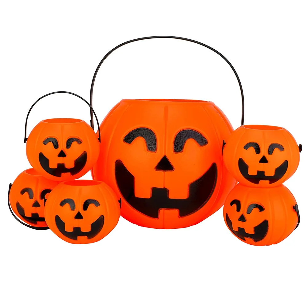 

6 Pcs Plastic Candy Jars Halloween Pumpkin Bucket Party Favor Props Holder Shape Containers Buckets Handles Child