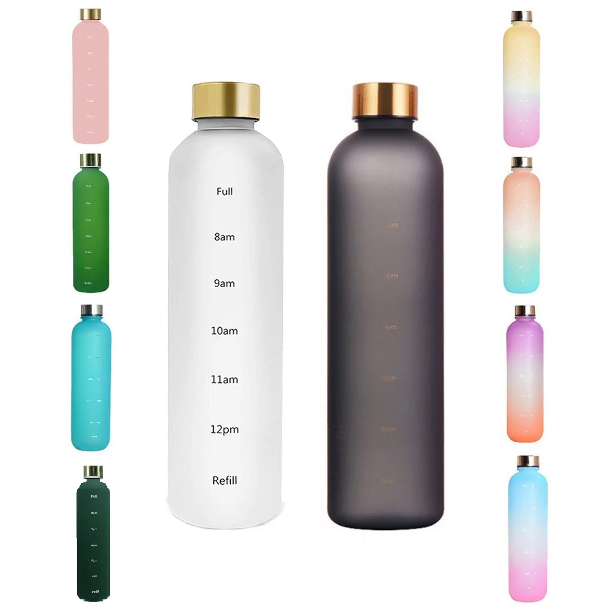 

1L Water Bottle with Time Marker 32 OZ Fitness Sports Outdoor Travel Portable Leakproof Drinkware BPA Free Frosted Drink Bottles